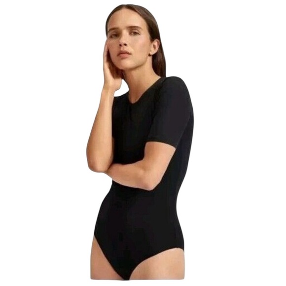 Everlane Ribbed Tencel Short Sleeve Bodysuit Black Size S - Picture 10 of 12